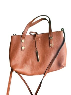 Calvin Klein Brown Leather Tote Handbag with Crossbody Strap
